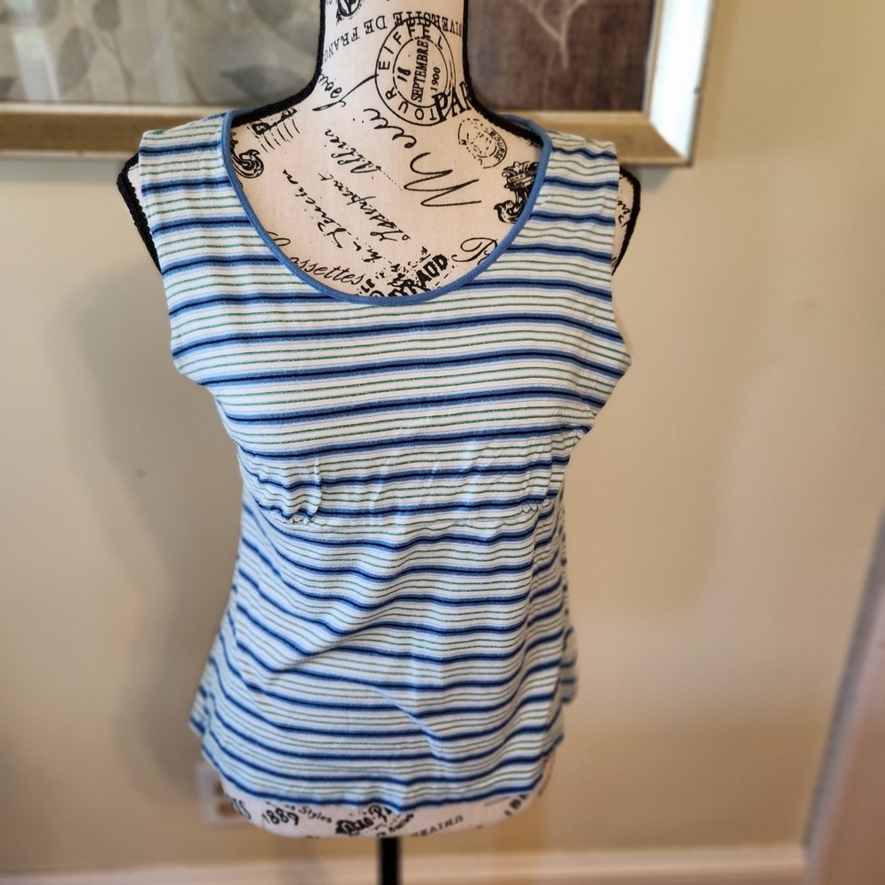 Kim Rogers Blue and White Striped Tank Top